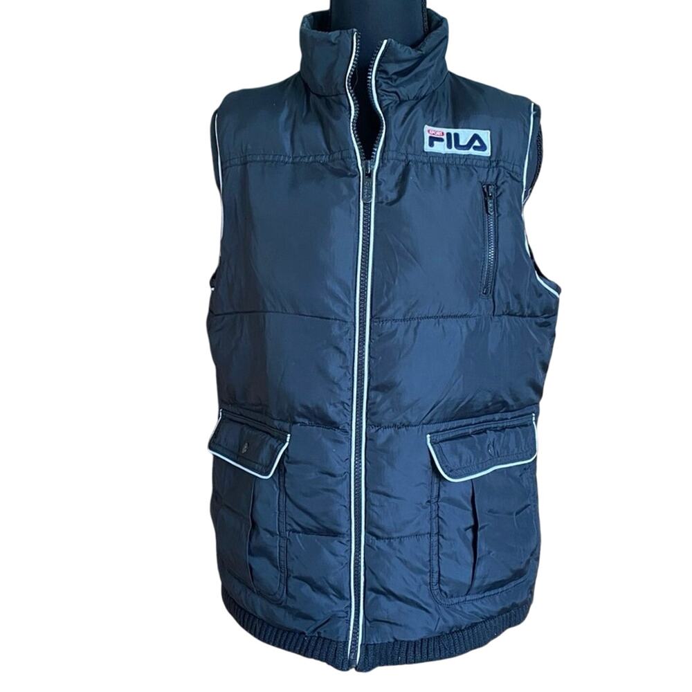 Fila Sport Black Puffer Vest with white piping accents Vintage streetwear medium